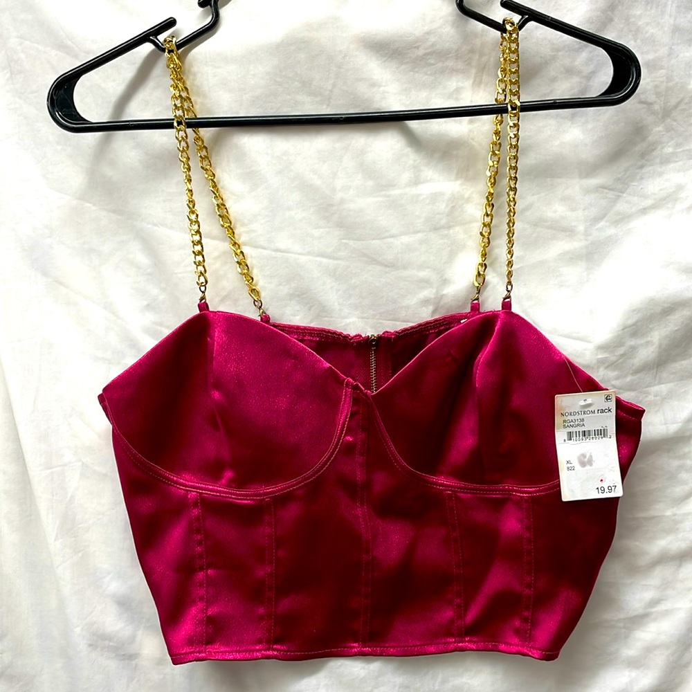 NEW!!! See the shades satin zip back gold strap halter top sz XL